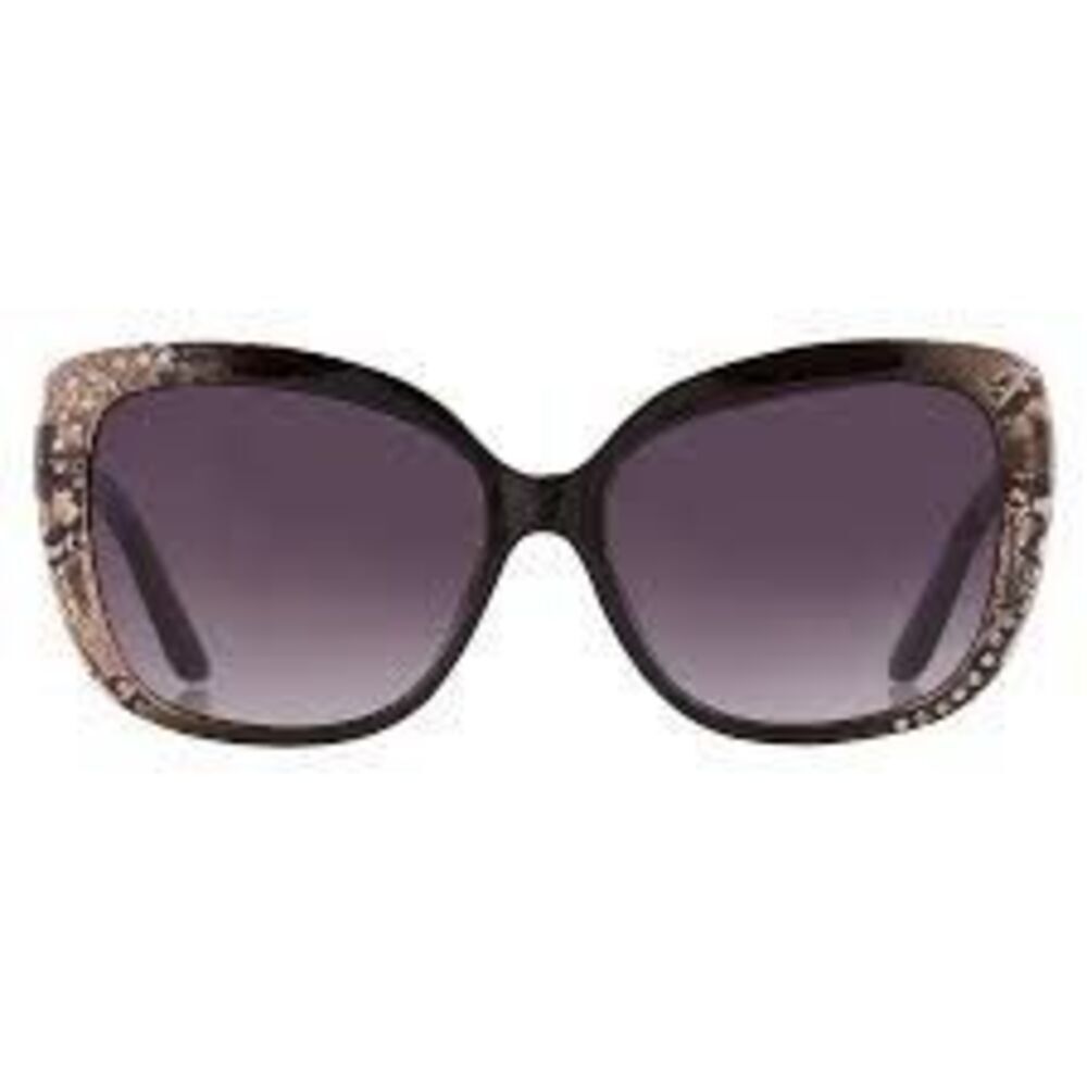 Guess Butterfly Sunglasses Smoke Gradient Lens Brown Snakeskin Rhinestones Y2K